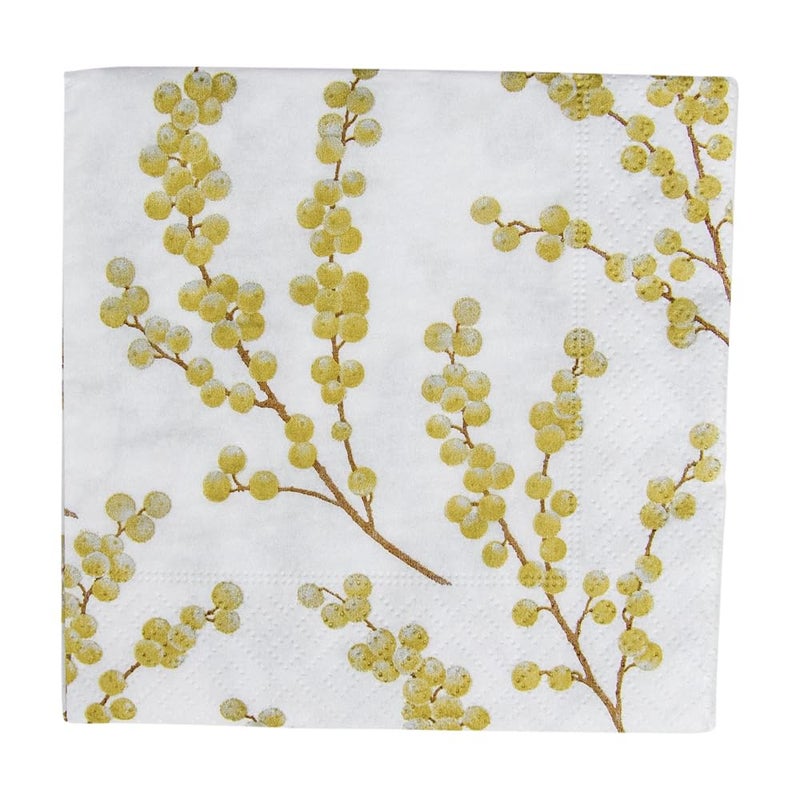 Caspari Entertaining with Caspari Berry Branches Paper Cocktail Napkin, White and Gold, Pack of 20 - Image 3